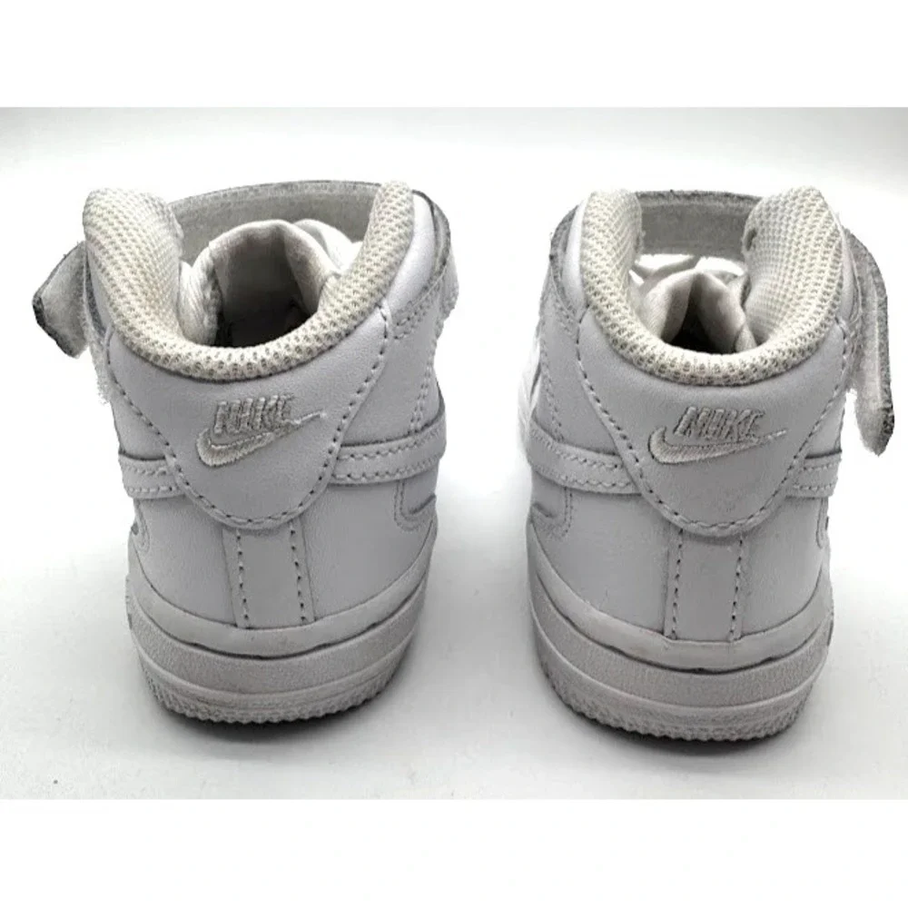 Nike Air Force 1 Mid LE White Leather Kids Sneakers Hook Loop US 8C DH2935-111